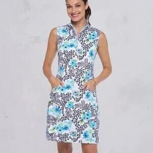 IBKUL Sleeveless Drawstring Dress Eva Print Peri Small A003684